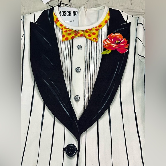 NWT Rare MOSCHINO Couture Trompe L'oeil Tuxedo Suit Dress Sz 6 Minor Flaw - Picture 3 of 13